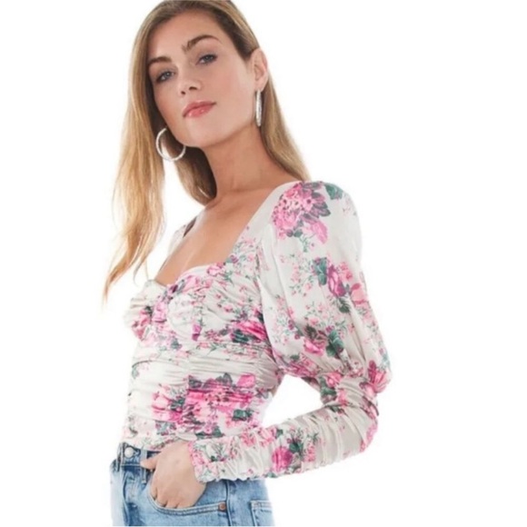 For Love And Lemons Palais Floral Crop Top in Gris Size XS - Picture 12 of 15